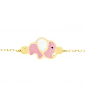 18K Gold- Pink Enamel Elephant Bracelet