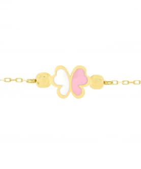18K Gold- Pink And White Enamel Butterfly Bracelet