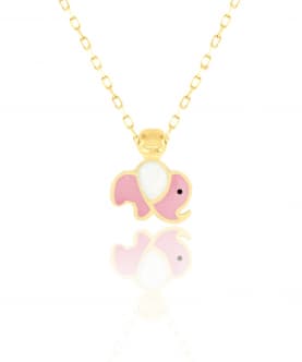 18K Gold- Pink Enamel Elephant Peandant-Necklace