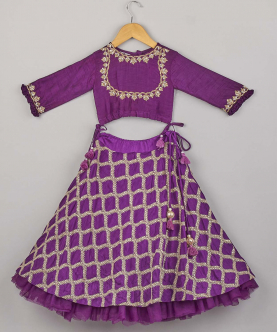 Hand Embroidered Purple Blouse And Ghagra