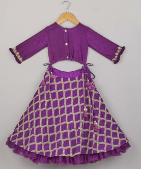 Hand Embroidered Purple Blouse And Ghagra