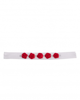 Red roses with swarovski on ivory elastic headband