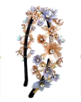 Multicolor Sequins, Crystals, Beads And Pearls Embellished Flower Partywear Hairband