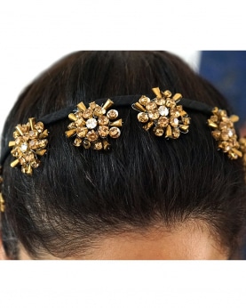 Gold Color Crystals, And Beads Embellished Floral Partywear Wedding Hairband