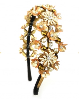 Gold color Sequins, Crystals, Beads And Pearls Embellished Flower Wedding Partywear Hairband