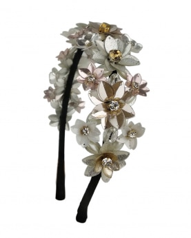 Silver color Sequins, Crystals and Pearls Embellished flower Wedding Partywear Hairband