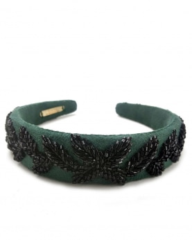 Green color hand beaded broad Hairband