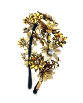 Gold color Sequins, Crystals and beads Embellished flower Wedding Hairband