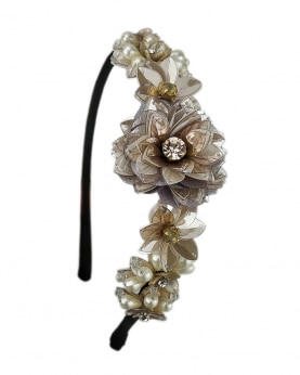 Silver color Sequins and Crystals Embellished flower Hairband