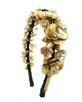 Gold color Sequins, Crystals, Pearls and beads Embellished flower Wedding Hairband