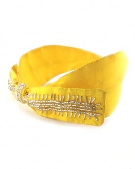 Yellow color handmade Beads and fabric Embellished broad Hairband