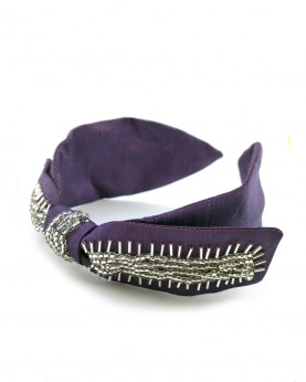Purple color handmade Beads and fabric Embellished broad Hairband