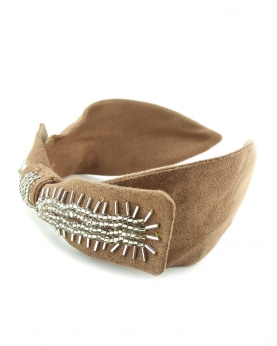 Brown color handmade Beads and fabric Embellished broad Hairband
