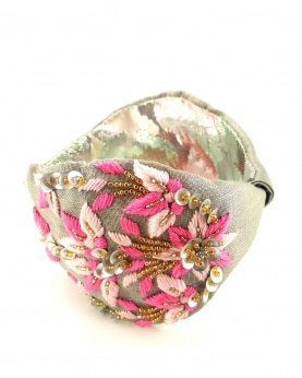 Pink color Beads, sequins, Hand embroidery and fabric Embellished broad Hairband