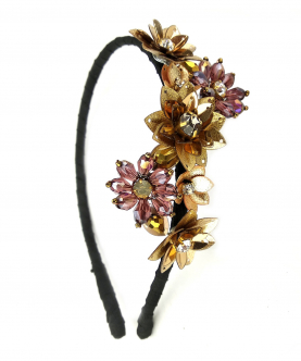 Gold Color Sequins, Crystals And Beads Embellished Flower Wedding Hairband