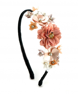 Peach Sequins And Crystal Embellished Flower Hairband