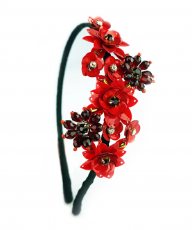 Red Color Sequins, Crystals And Beads Embellished Flower Wedding Partywear Side Hairband