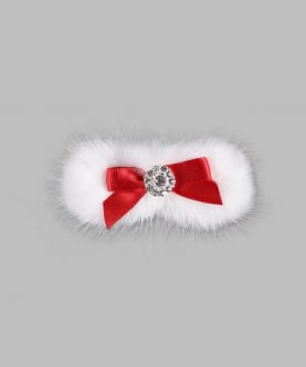 White Fur With Red Satin Bow On A Clip
