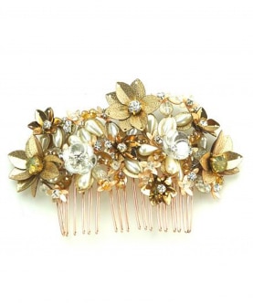 Gold Color Floral Hair Comb 