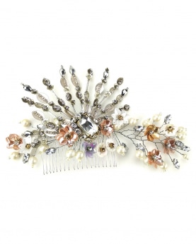 Hair comb With Multicolor Sequins, Beads, Crystals And Pearls Embellished Floral Hair Comb