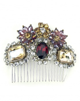 Multicolor Stone Studded Floral Crystal Hair Comb