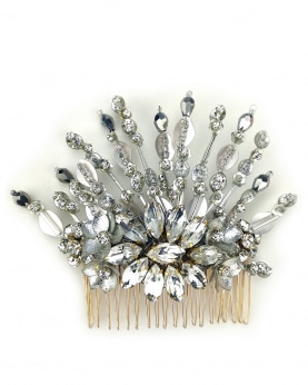 Stunning Silver color Crystals, Sequins And Beads Embellished Floral Hair Comb