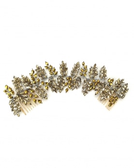 Gold color Crystals And Beads Embellished Handmade Wreath Hair Comb
