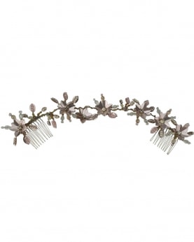 Pink Color Crystal, Sequins, Beads and Pearls Embellished Handmade Wreath Hair Comb