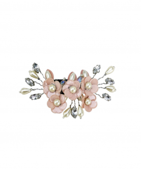 Peach, silver & white color Sequins, Pearls, beads and Crystals Embellished Tic Tac Hairclip