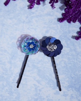 Floral Pins Blue And White-Set Of 2