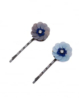 Floral Pins Grey & Blue-Set Of 2