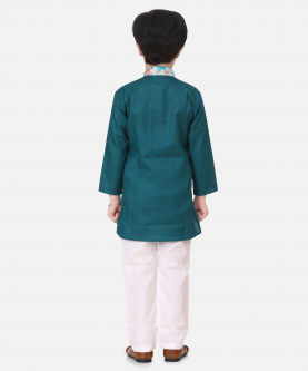 Attached Jacket Kurta Pajama For Boys-Green