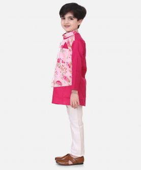 Attached Jacket Kurta Pajama For Boys-Pink