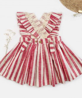 Pink Stripes Baby Frilled Frock With Crochette Lace 