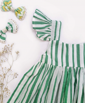 Fresh Mint Tine Frilled Long Striped Frock 