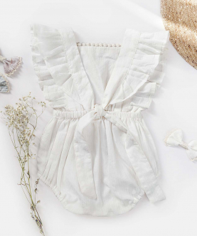 White Frilled Elasticated Waist Comfortable Romper 