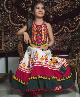 Traditional Gujarati Embroidered Navratri Baby/Girls Crop Top & Choli