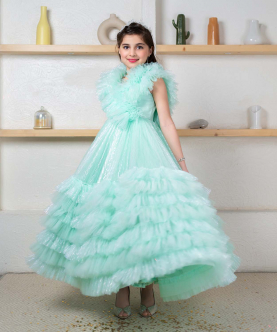 Ankle Length Green Gown With Endless Tulle Frilling To Give It A Wow Factor