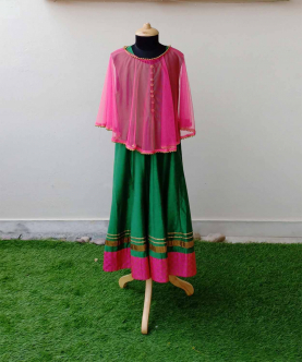 Green And Pink Dress With Cape
