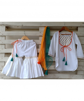 White Soft Cotton Kurta Set with Gota Work And Contrast Piping