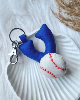 Initial With Character Keychain- Baseball