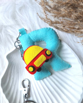 Initial With Character Keychain-Car