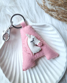 Initial With Character Keychain-Unicorn
