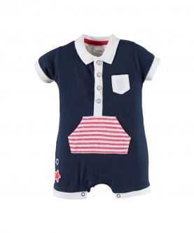 Ido Romper with Striped Kangaroo Pocket For Baby Boys