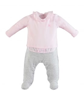 Cotton Footed Romper with Faux Shirt Insert For Baby Girls