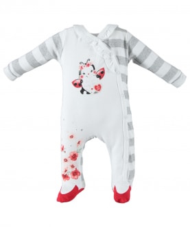 Cotton Striped Sleepsuit with A Fun Ladybird