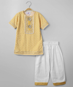 Yellow Chikankari Kurta Pajama Set (Girls)