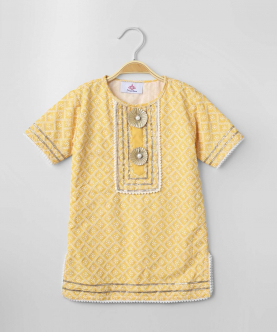 Yellow Chikankari Kurta Pajama Set (Girls)