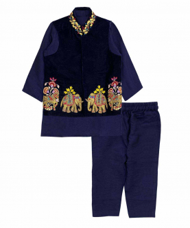 Indigo Embroidery Boys Waist Coat Set