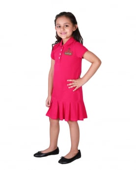 Girls Pleated Polo Dress with Crown